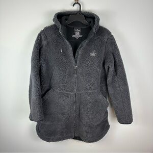 LL Bean Mountain Pile Coat Women's XL Alloy Gray Fleece Full Zip Hooded Cozy